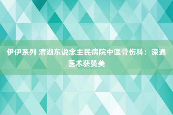 伊伊系列 漕湖东说念主民病院中医骨伤科：深通医术获赞美