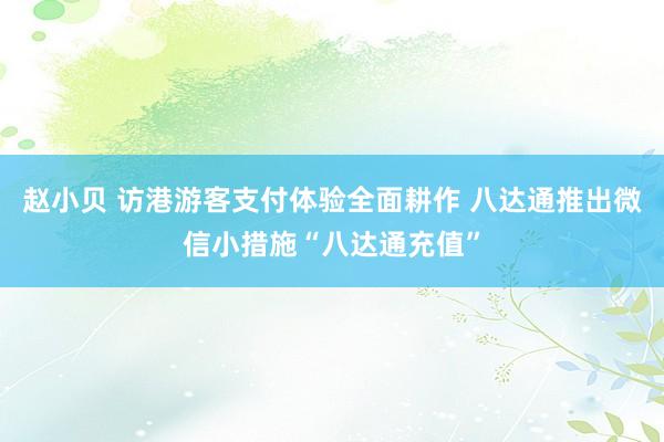 赵小贝 访港游客支付体验全面耕作 八达通推出微信小措施“八达通充值”
