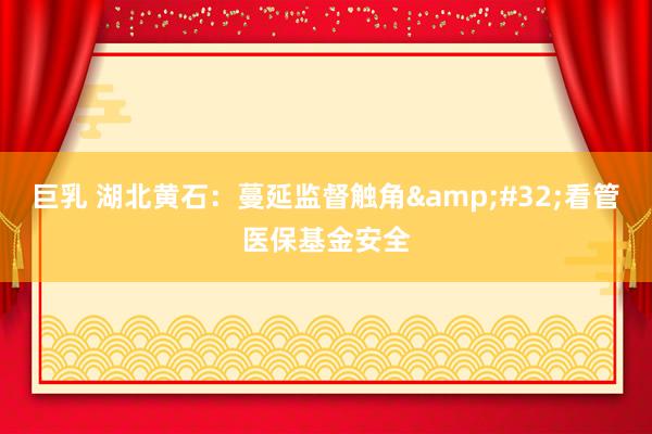 巨乳 湖北黄石：蔓延监督触角&#32;看管医保基金安全