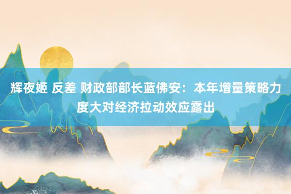 辉夜姬 反差 财政部部长蓝佛安：本年增量策略力度大对经济拉动效应露出