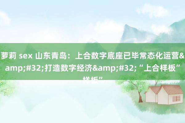 萝莉 sex 山东青岛：上合数字底座已毕常态化运营&#32;打造数字经济&#32;“上合样板”
