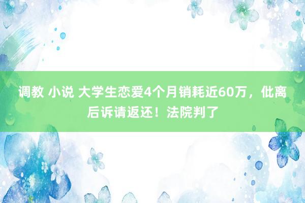 调教 小说 大学生恋爱4个月销耗近60万，仳离后诉请返还！法院判了